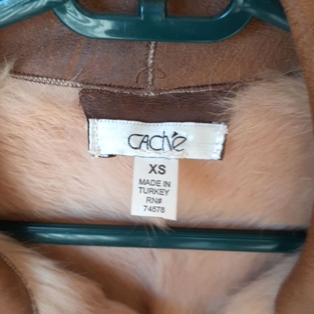 Womens "cache"vintage Leather patch & rabbit fur jacket,NEW, beautiful peice,XS - Picture 2 of 16